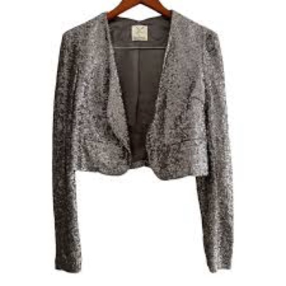 PINS & NEEDLES pewter metal silver gold sequin blazer jacket sparkle shimmer